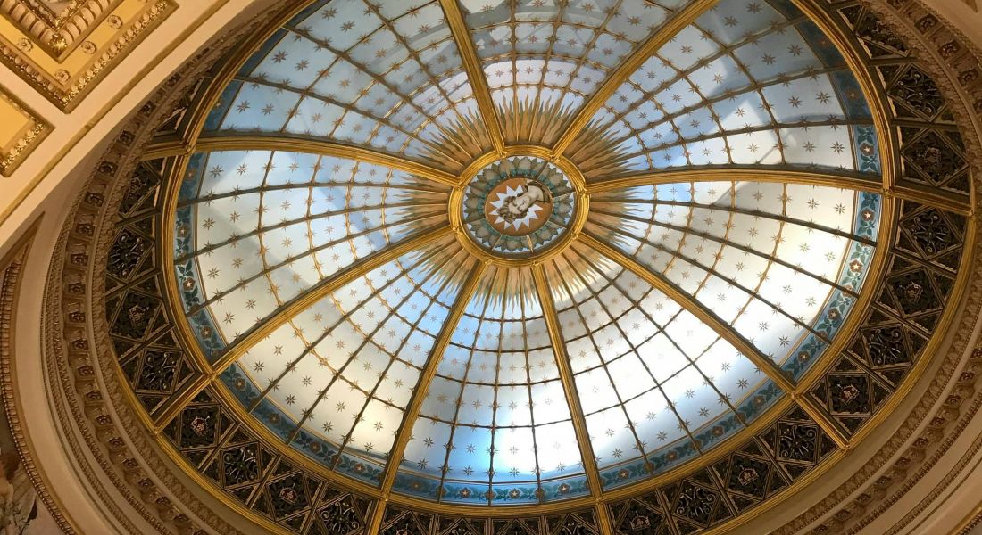 Stunning architectural dome detail inside Topeka, KS Capitol building near Wheatfield Village.