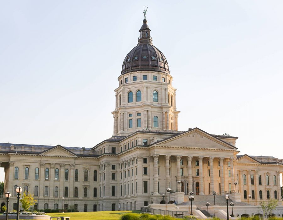 Topeka, KS capitol building near Wheatfield Village apartments.